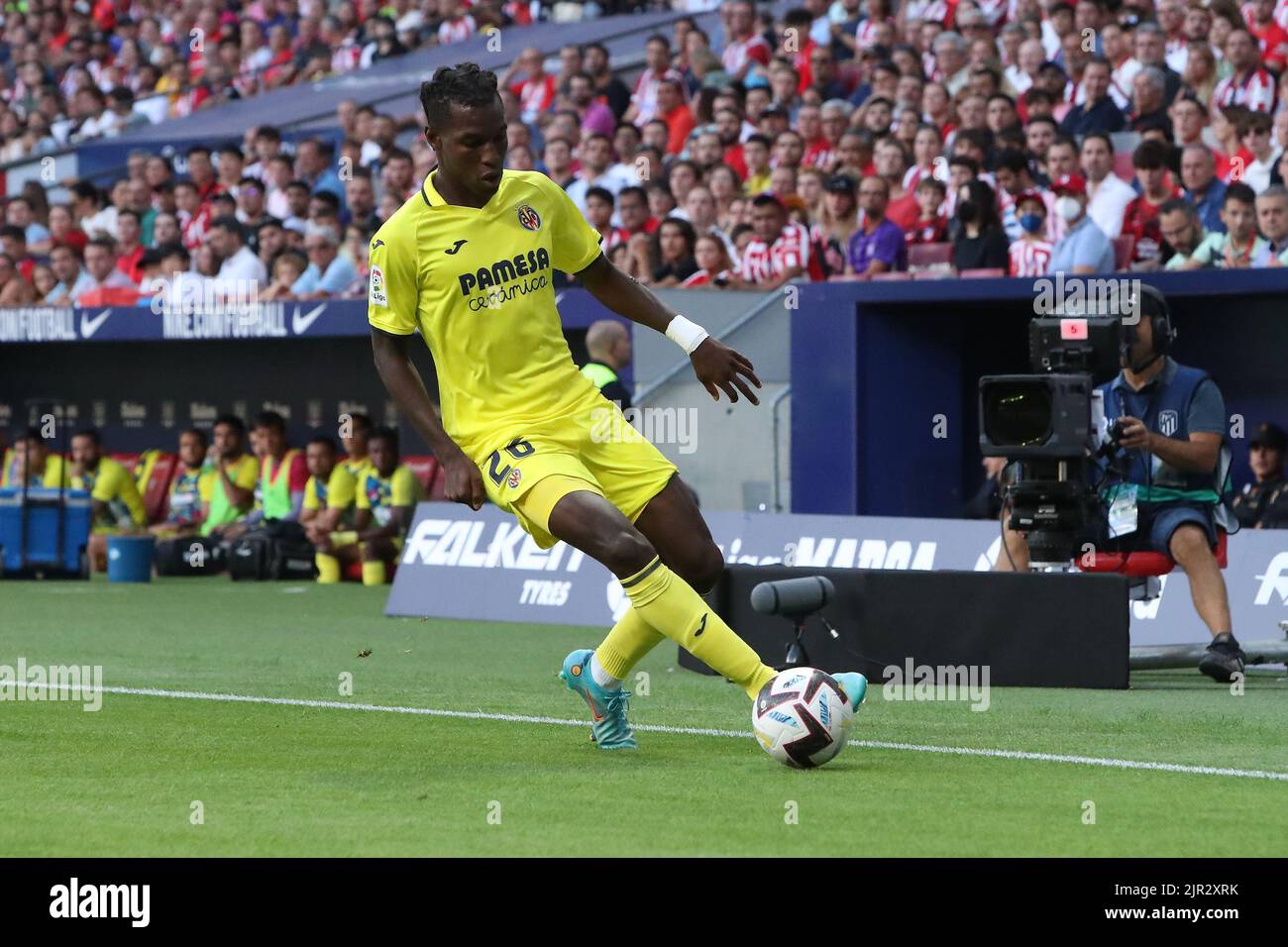 Madrid,Spain, 21 August 2022 at Civitas Metropolitano Stadium during La liga matchday 2 between Atletico de Madrid and Villareal. Villareal`s Jackson in action during today´s match. Stock Photo